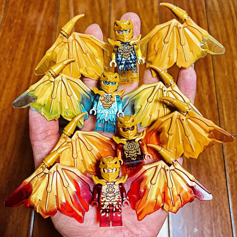 LEGO Ninjago Crystalized Golden Dragon Combo Set: Cole Jay Zane and Kai Minifigures with Weapons, Blue