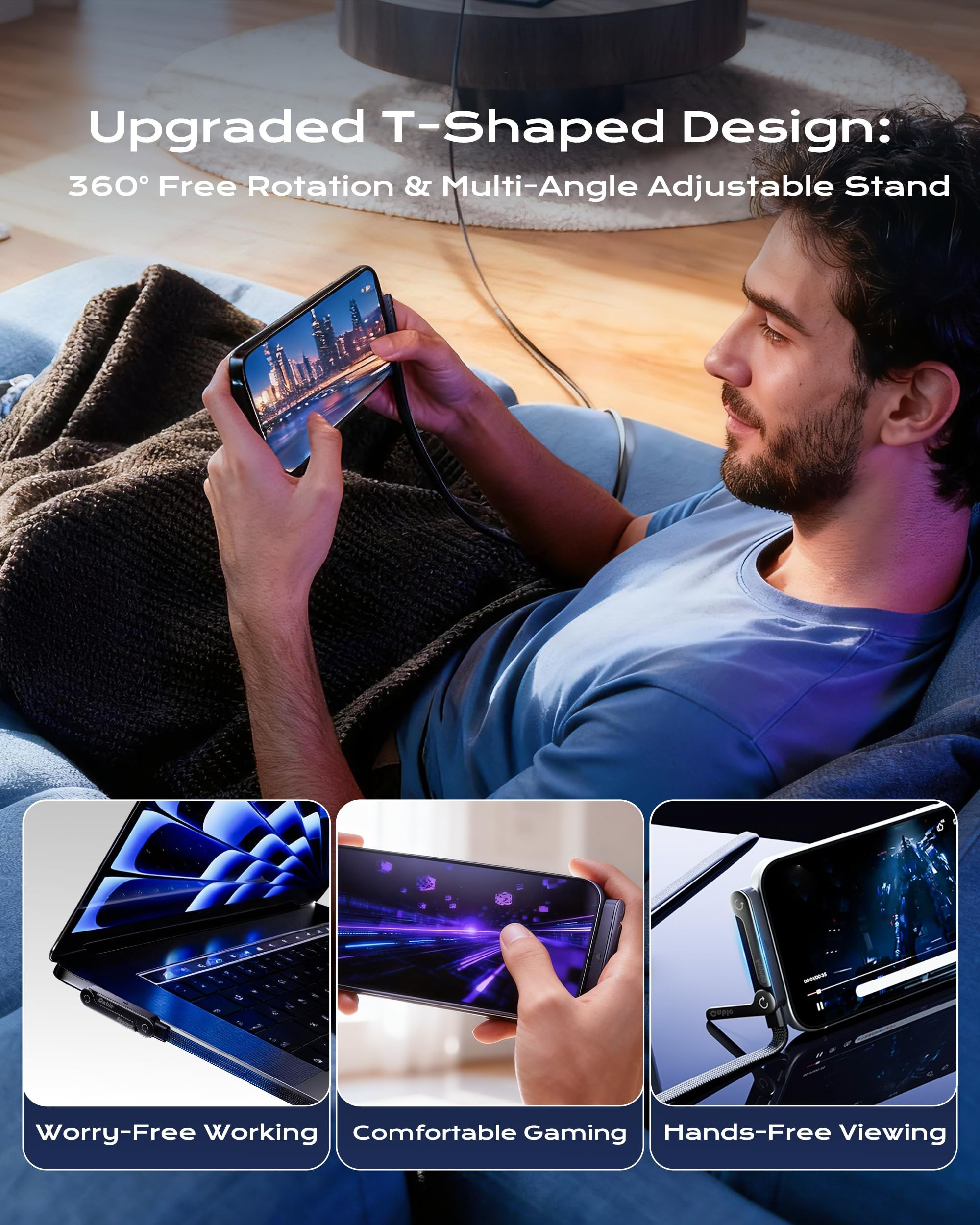 ⚡Official Authorized | MFi-Certified Cables🔥 2-in-1 Invisible Holder Charger Cable - 240W Fast Charging Cord with Built-In Phone Stand