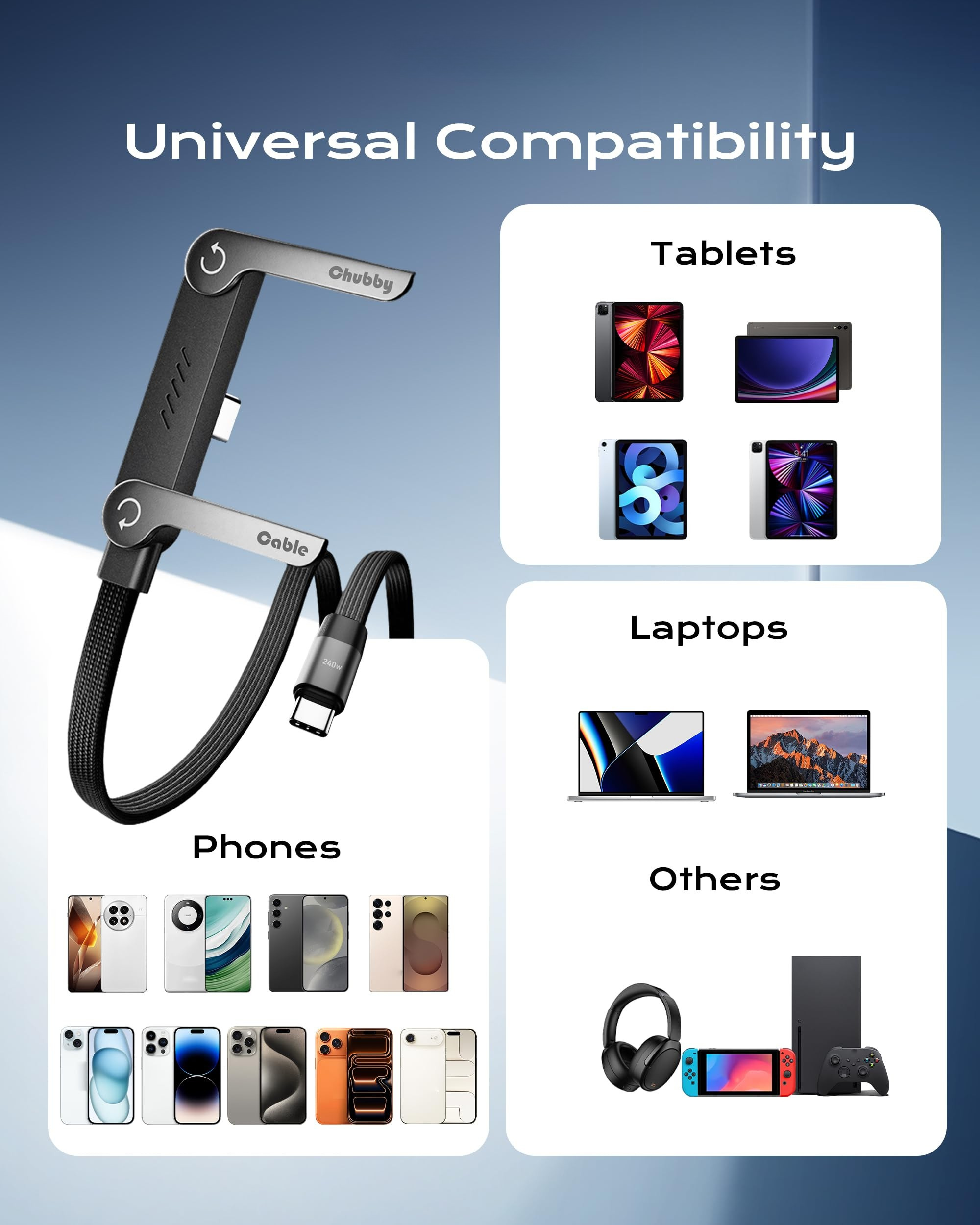 ⚡Official Authorized | MFi-Certified Cables🔥 2-in-1 Invisible Holder Charger Cable - 240W Fast Charging Cord with Built-In Phone Stand