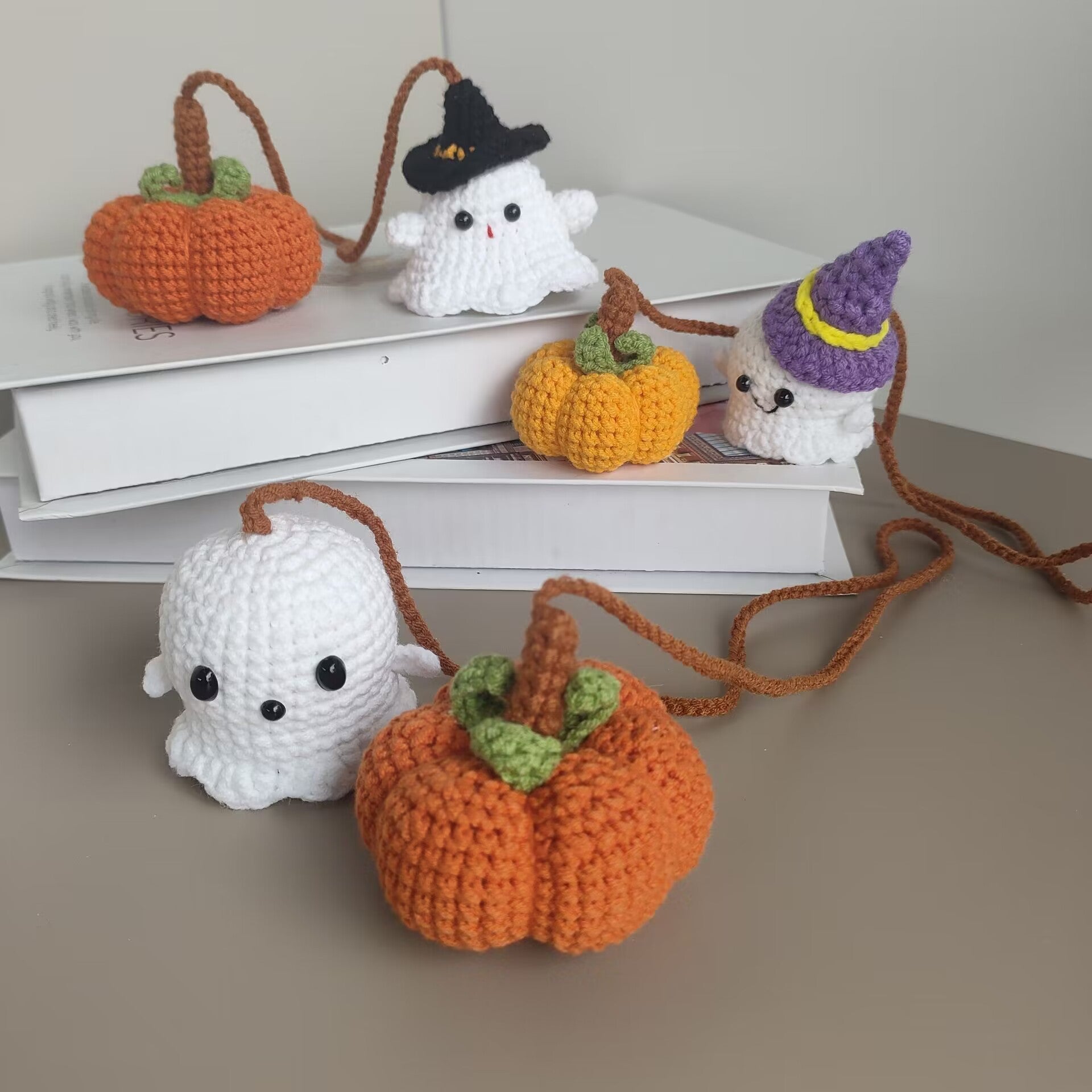 Crochet Pumpkin and Ghost Car Decor for Rear View Mirror
