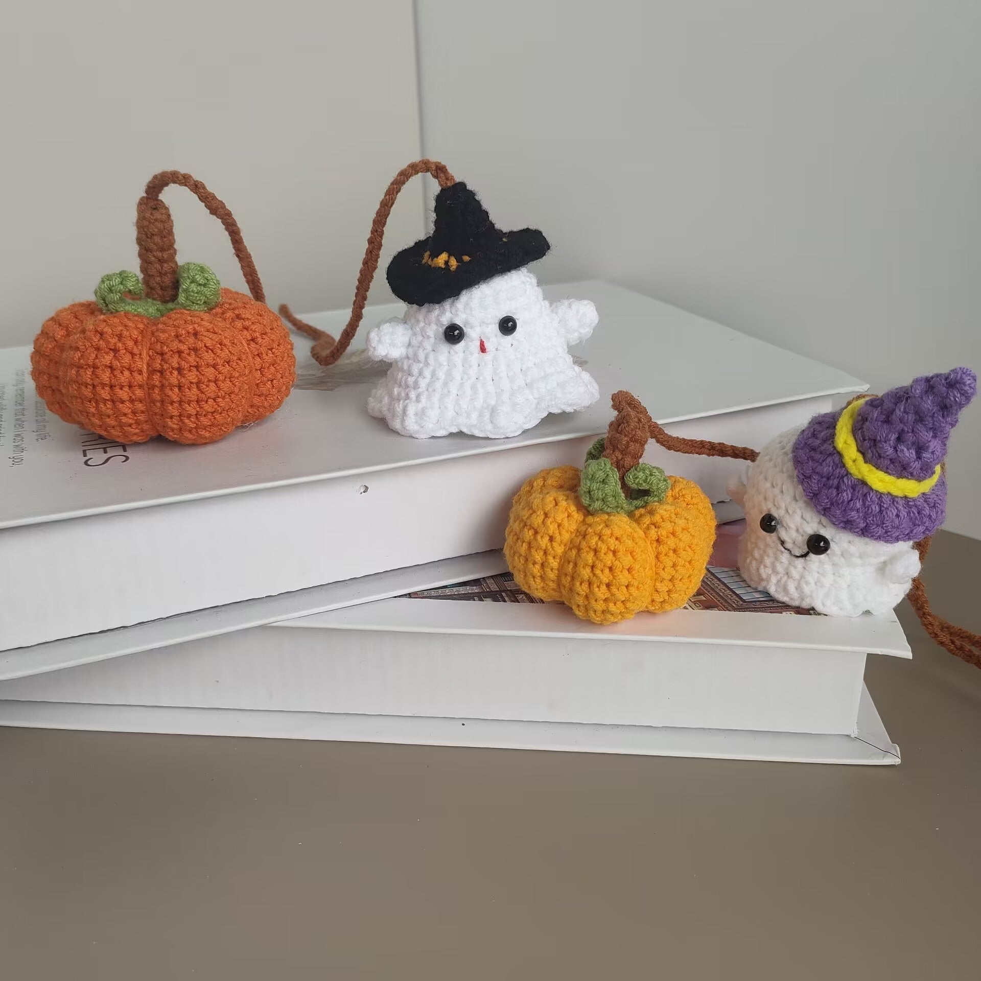 Crochet Pumpkin and Ghost Car Decor for Rear View Mirror