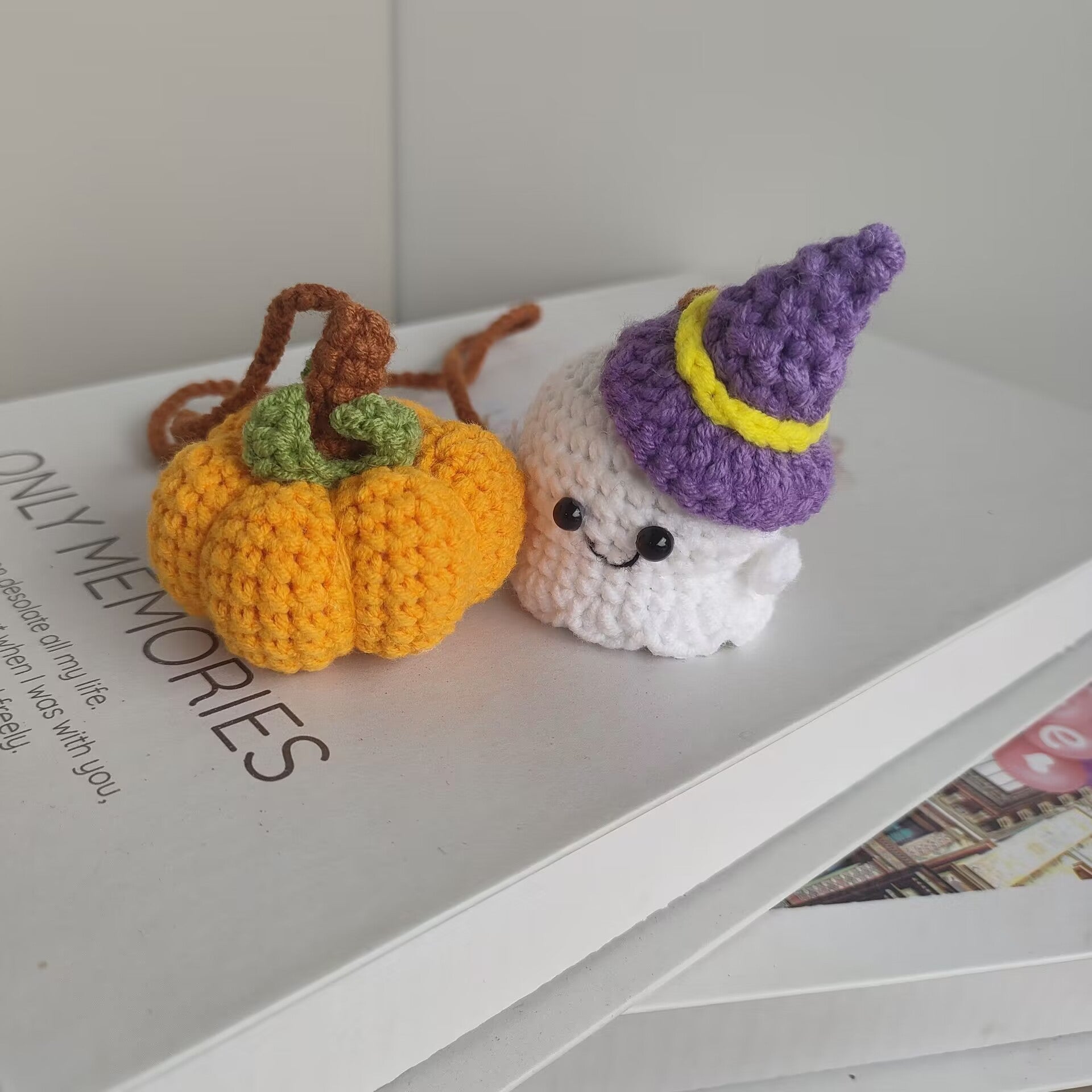 Crochet Pumpkin and Ghost Car Decor for Rear View Mirror