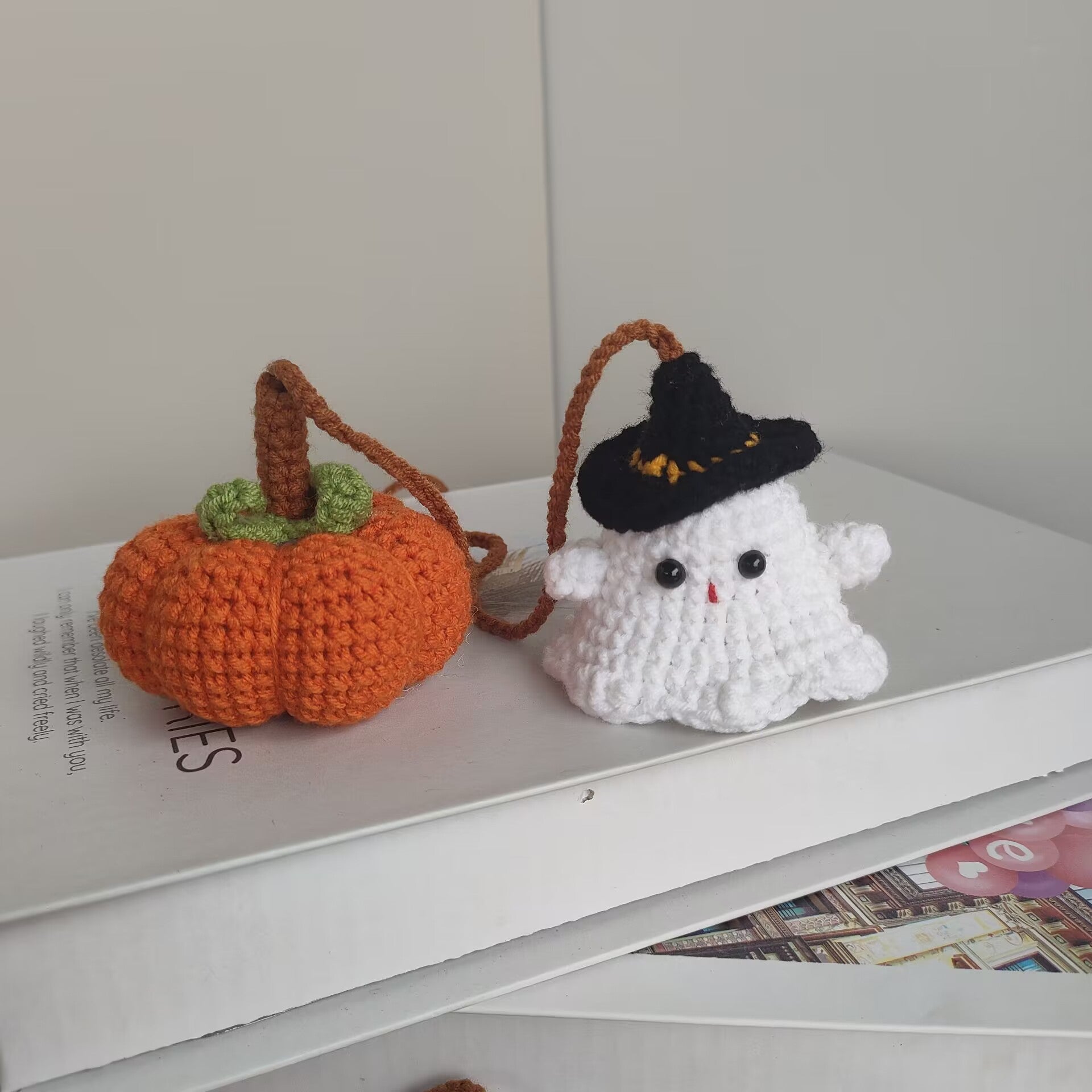 Crochet Pumpkin and Ghost Car Decor for Rear View Mirror